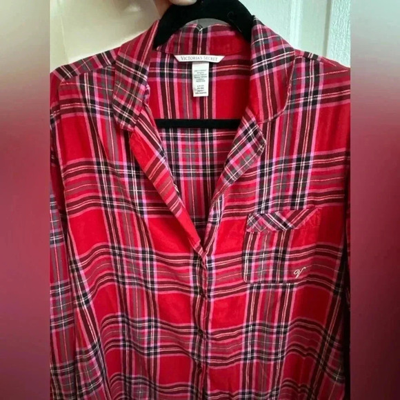 Victoria’s Secret Y2K Plaid Gold Shimmer Button Down Sleep Top Small Holiday - Picture 11 of 13